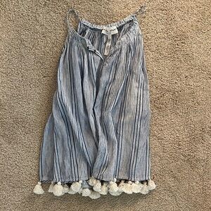 Striped Blue and White Tassel top